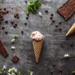 Chocolate ice cream and spring flowers